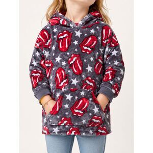 Rolling Stones Toddler Sherpa Hoodie 4T Gray Red Tongue Logo Plush Pullover